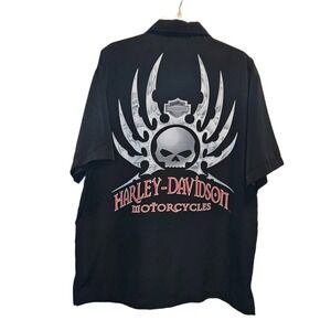 Harley-Davidson Medium Black Short Sleeve Button-Up Shirt